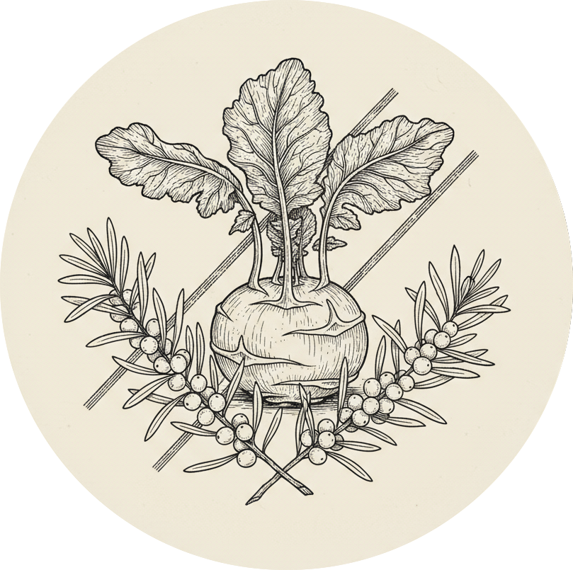 Kohlrabi and Sea buckthorn illustration