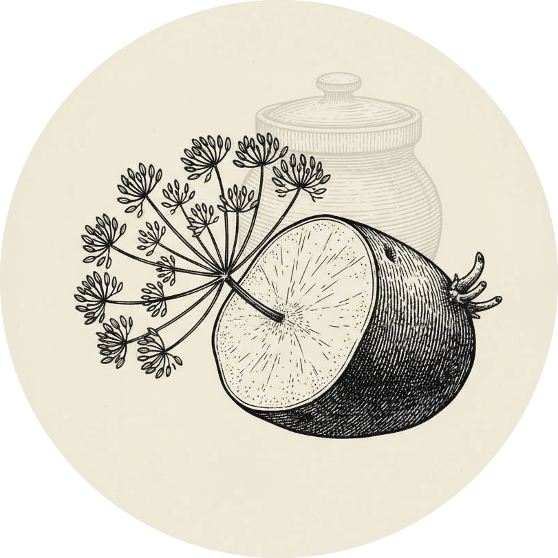 Potato miso and Dill oil illustration